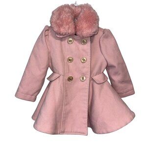 Rothschild Girls Pink Double-Breasted Coat Faux Fur Collar 2T